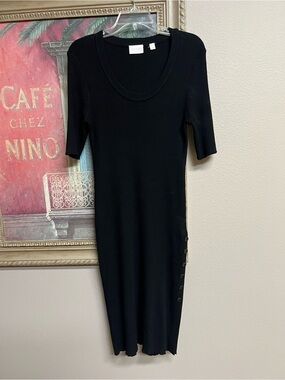 Devotion by Cyrus Black Rib-Knit Scoop Midi Dress with Lower Side Buttons